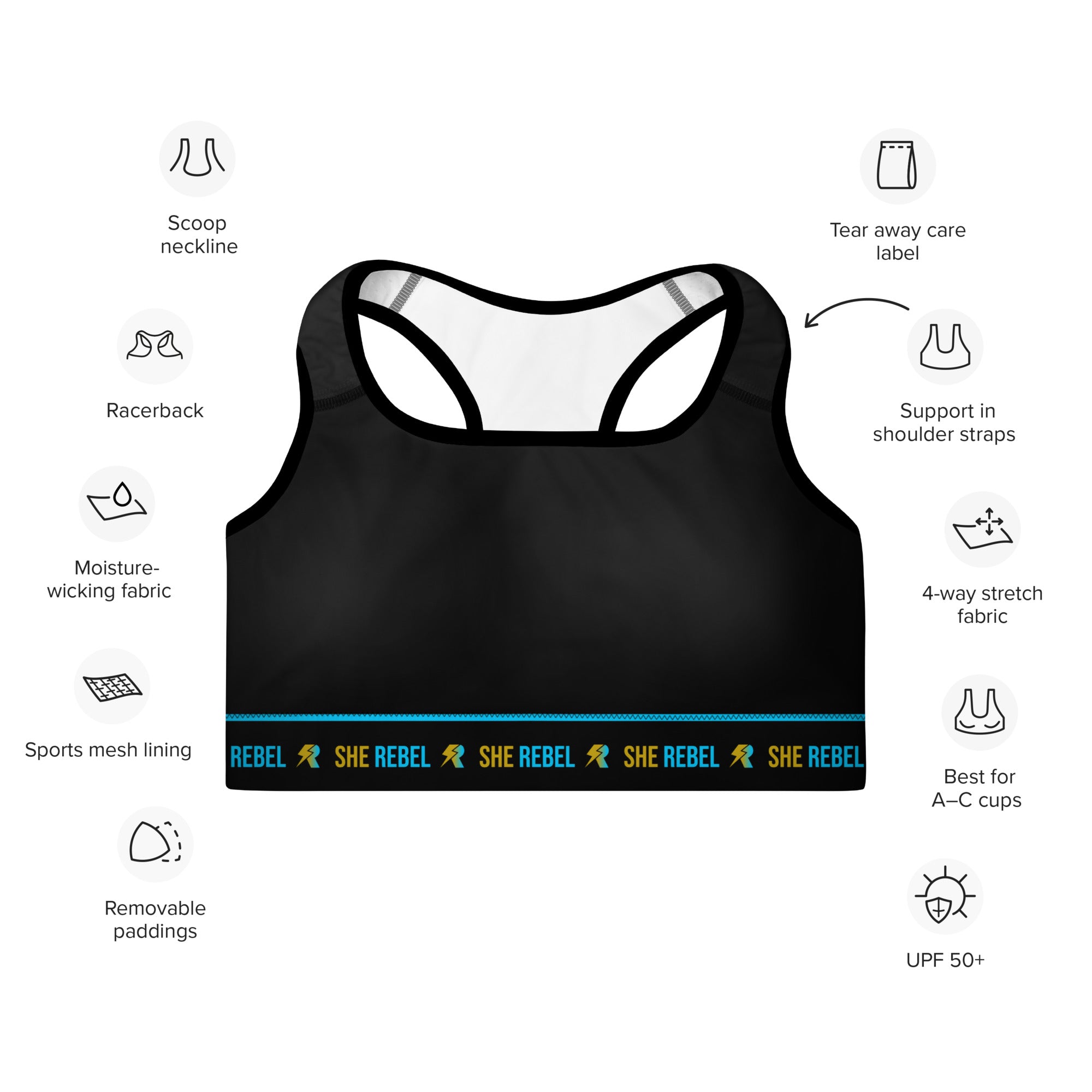 Blue & Gold She Rebel Logo Sports Bra